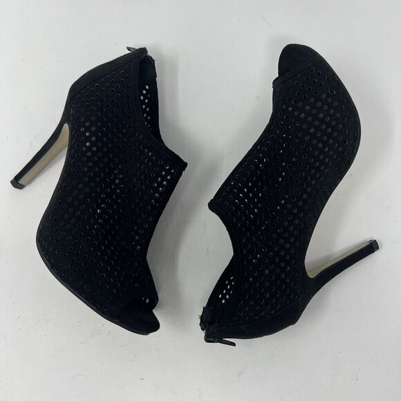Madden Girl Size 5.5 Perforated Black Suede Open Toe Ankle Booties 4” Heel - Picture 2 of 6